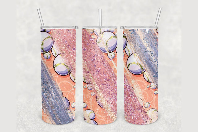 Baseball Pink Glitter Milky Way Tumbler sublimation design 20 oz skinny tumbler wrap Sublimation BambinaCreations 