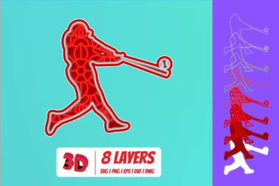 Baseball player 3D Layered SVG Cut File SVG SvgOcean 