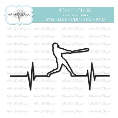 Baseball Player EKG Heartbeat SVG One Oak Designs 