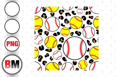 Baseball Softball Leopard Seamless Pattern PNG Files Sublimation BMDesign 