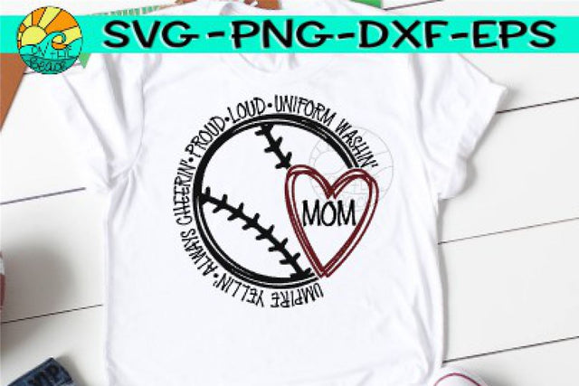 Baseball - Softball - Mom - Heart - Words - SVG PNG EPS DXF SVG On the Beach Boutique 