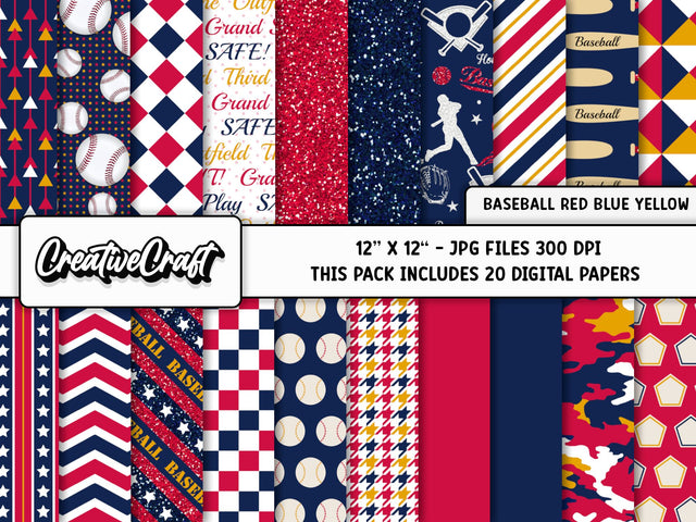 Baseball Sport Digital Papers, scrapbook backgrounds designs Digital Pattern CreativeCraftShop 