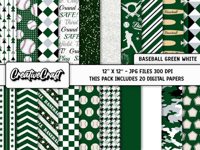 Baseball Sport Digital Papers, scrapbook backgrounds designs Digital Pattern CreativeCraftShop 