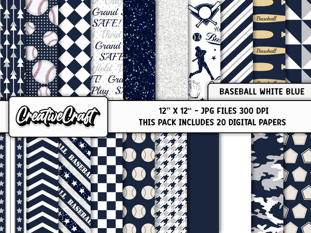 Baseball Sport Digital Papers, scrapbook backgrounds designs Digital Pattern CreativeCraftShop 