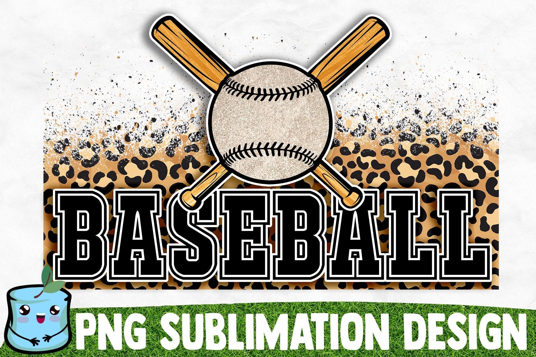 Baseball Themed Glitter Leopard Brushstrokes Sublimation Png 