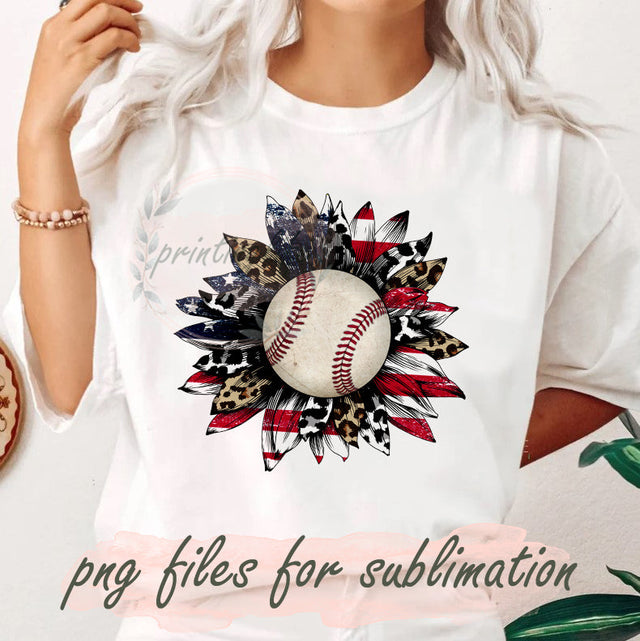 Baseball Sunflower Png, Baseball Leopard Sunflower Design, Patriotic Leopard Png, 4th of July Png, Baseball Sublimation Design, Instant Download Sublimation PrintingLife 