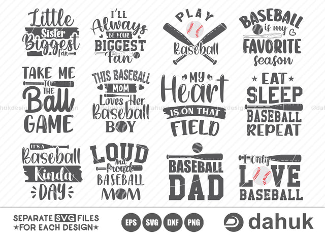 Baseball SVG Bundle, Baseball Funny Quotes, Baseball Family, Love Baseball, Baseball Mom, Baseball Dad, Cut file, for silhouette, svg, eps, dxf, png, clipart cricut design space, vinyl cut files SVG dahukdesign 
