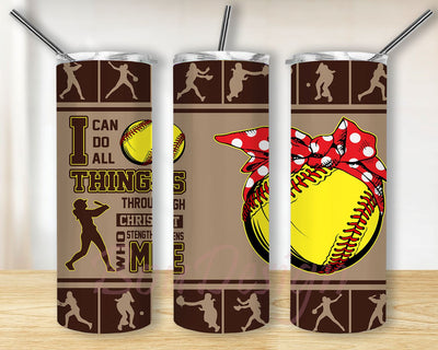 Baseball Tumbler, I Can Do All Things, Baseball Mom 20 oz Skinny Tumbler Wrap Sublimation Straight, Tapered PNG Design Sublimation BouDesign 