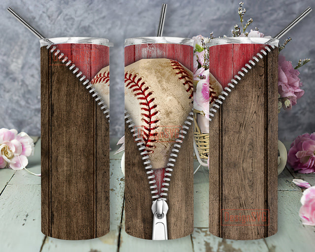 Baseball Zipper Design Tumbler Template, Zipper Wooden 20oz Skinny Tumbler, American Sports Tumbler Png, Baseball Sublimation Design for Straight, Instant Download Sublimation DesignSVG 
