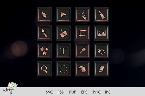 Basic rose gold icons for editing software or app. SVG Arts By Naty 