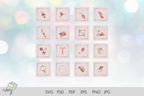 Basic rose gold icons for editing software or app. SVG Arts By Naty 