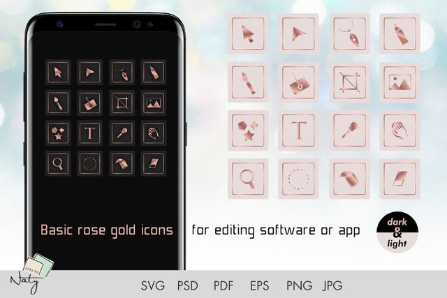 Basic rose gold icons for editing software or app. SVG Arts By Naty 