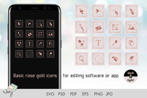 Basic rose gold icons for editing software or app. SVG Arts By Naty 