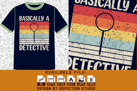 Basically A Detective T-Shirt, Retro vintage sunset background Kids shirt print template Sketch DESIGN Depiction Studio 
