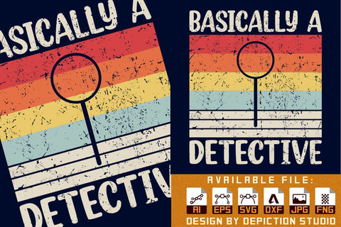 Basically A Detective T-Shirt, Retro vintage sunset background Kids shirt print template Sketch DESIGN Depiction Studio 