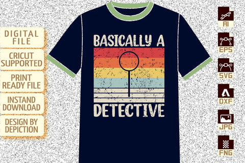 Basically A Detective T-Shirt, Retro vintage sunset background Kids shirt print template Sketch DESIGN Depiction Studio 
