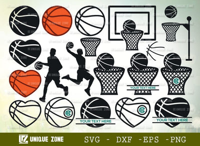 Basket Ball SVG Bundle | Sports Ball Svg | Basket Ball With Basket | Basket Ball Love Shape | Basket Ball Player Svg | Basketball Goal Svg | Basket Ball Monogram | SVG Unique Zone 