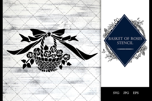 Basket of Roses Stencil Vector SVG SVG Loveleen Kaur 