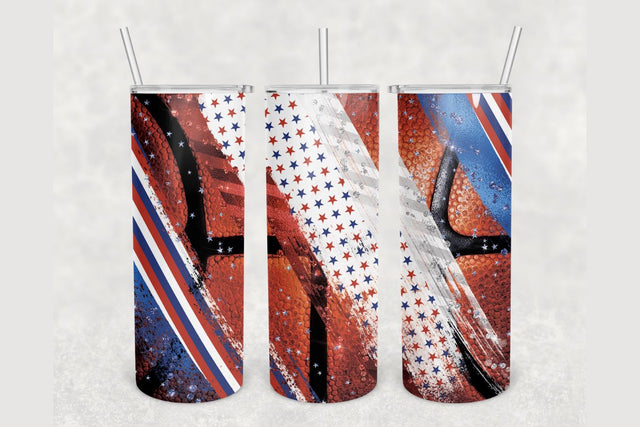 Basketball American Flag Brush Tumbler sublimation design 20 oz skinny tumbler wrap Sublimation BambinaCreations 
