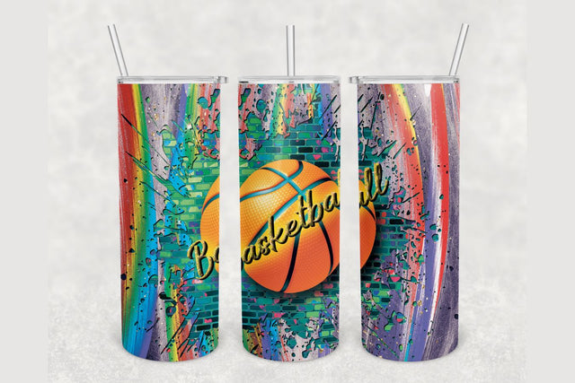 Basketball Ball Rainbow Sport Tumbler sublimation design 20 oz skinny tumbler wrap Sublimation BambinaCreations 