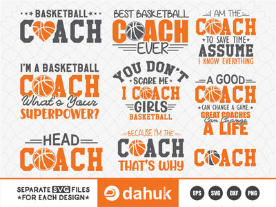 Basketball Coach SVG Bundle, Basketball Saying SVG, Basketball Cut Files, Basketball svg, Basketball Typography, Cut file for silhouette SVG dahukdesign 