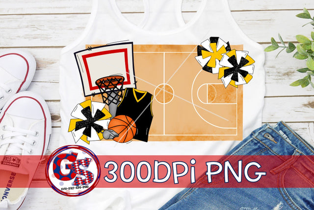 Basketball Court and Pom Poms PNG for Sublimation-Black and Yellow Sublimation Greedy Stitches 