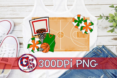Basketball Court and Pom Poms PNG for Sublimation-Green and Orange Sublimation Greedy Stitches 