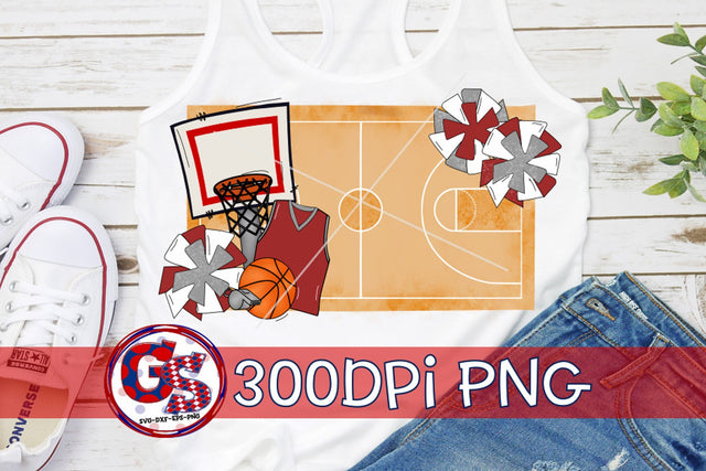 Basketball Court and Pom Poms PNG for Sublimation-Maroon and Grey Sublimation Greedy Stitches 