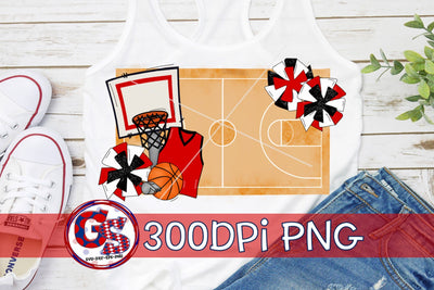 Basketball Court and Pom Poms PNG for Sublimation-Red and Black Sublimation Greedy Stitches 