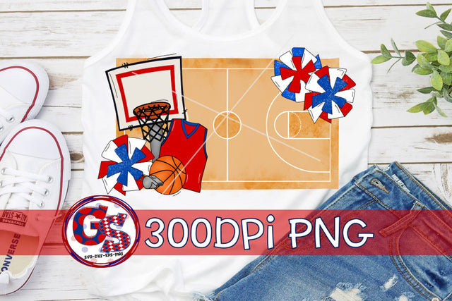 Basketball Court and Pom Poms PNG for Sublimation-Red Royal Blue Sublimation Greedy Stitches 