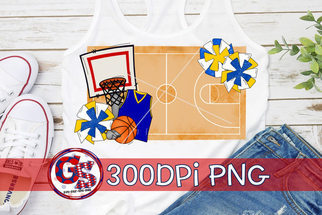 Basketball Court and Pom Poms PNG for Sublimation-Royal Blue and Yellow Sublimation Greedy Stitches 