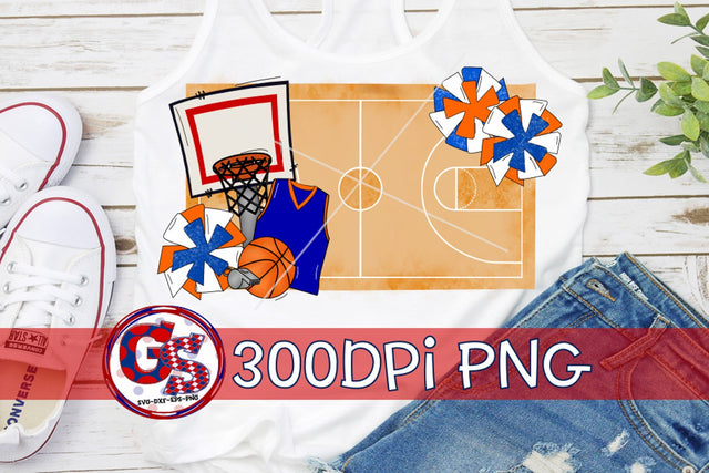 Basketball Court and Pom Poms PNG for Sublimation-Royal Blue Orange Sublimation Greedy Stitches 