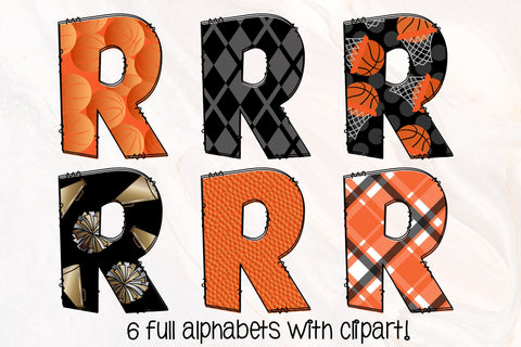 Basketball Doodle Letters With Clipart PNG SVG Crafty Mama Studios 