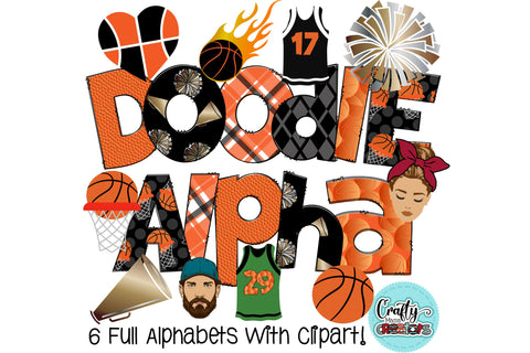 Basketball Doodle Letters With Clipart PNG SVG Crafty Mama Studios 