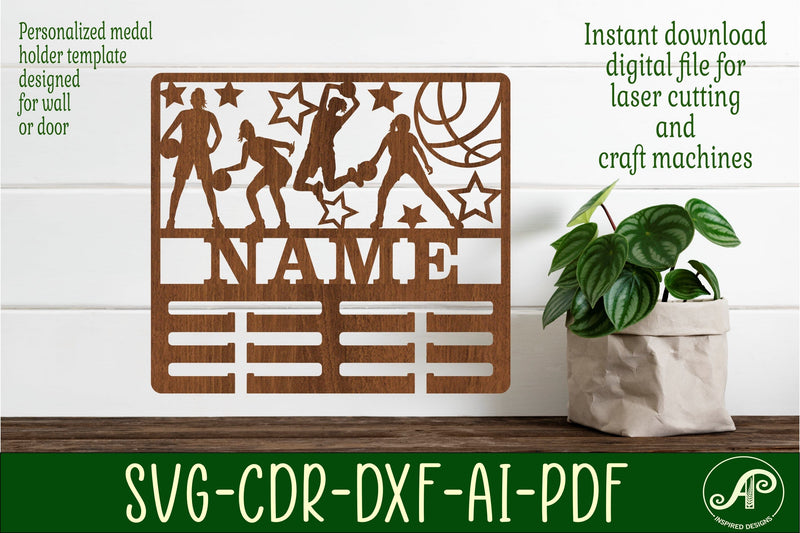 Basketball female medal holder Name svg laser cut template SVG APInspireddesigns 