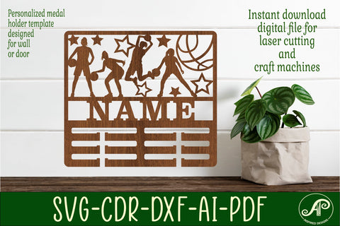 Basketball female medal holder Name svg laser cut template SVG APInspireddesigns 