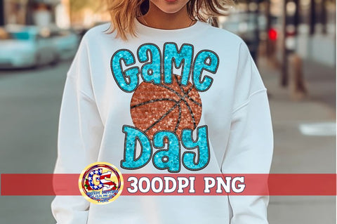 Basketball Game Day Columbia Blue Faux Embroidery Sequins PNG Sublimation Greedy Stitches 