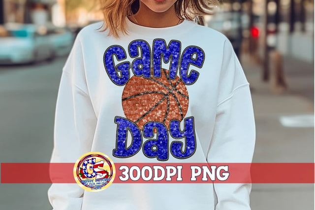 Basketball Game Day Royal Faux Embroidery Sequins PNG Sublimation Greedy Stitches 