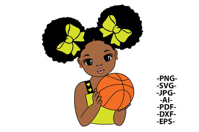 Basketball Girl Svg, Girl With Ball, Cute Girl Svg, Baby Girl Svg, Hair with Bows, Afro Woman, African American Cut File, Svg files SVG 1uniqueminute 