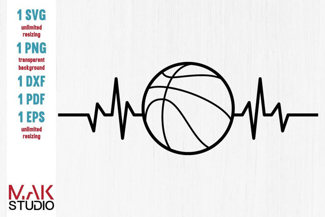 Basketball heartbeat svg, Heartbeat basketball svg, Basketball svg, Heartbeat svg, Basketball heartbeat dxf SVG MAKStudion 