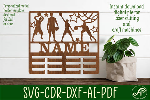 Basketball medal holder Name svg laser cut template SVG APInspireddesigns 