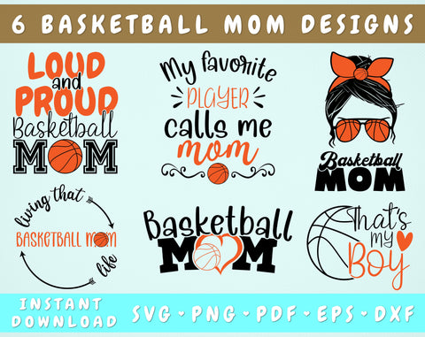 Basketball Mom SVG Bundle, 6 Designs, Basketball Mom Shirt SVG, Basketball Mom Messy Bun SVG, Loud And Proud Basketball Mom SVG SVG HappyDesignStudio 