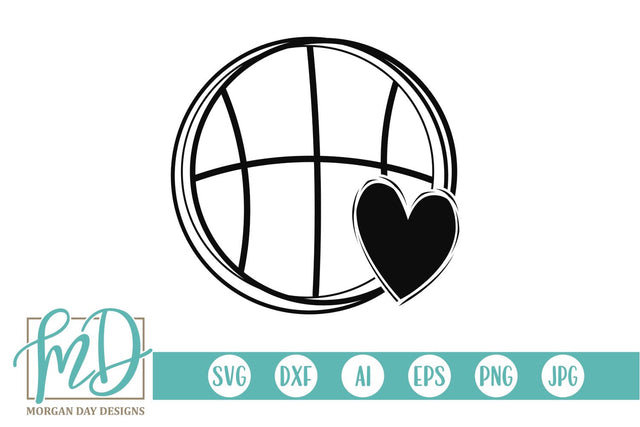 Basketball Outline with Heart SVG Morgan Day Designs 
