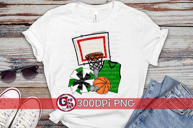 Basketball Set Green PNG for Sublimation Sublimation Greedy Stitches 