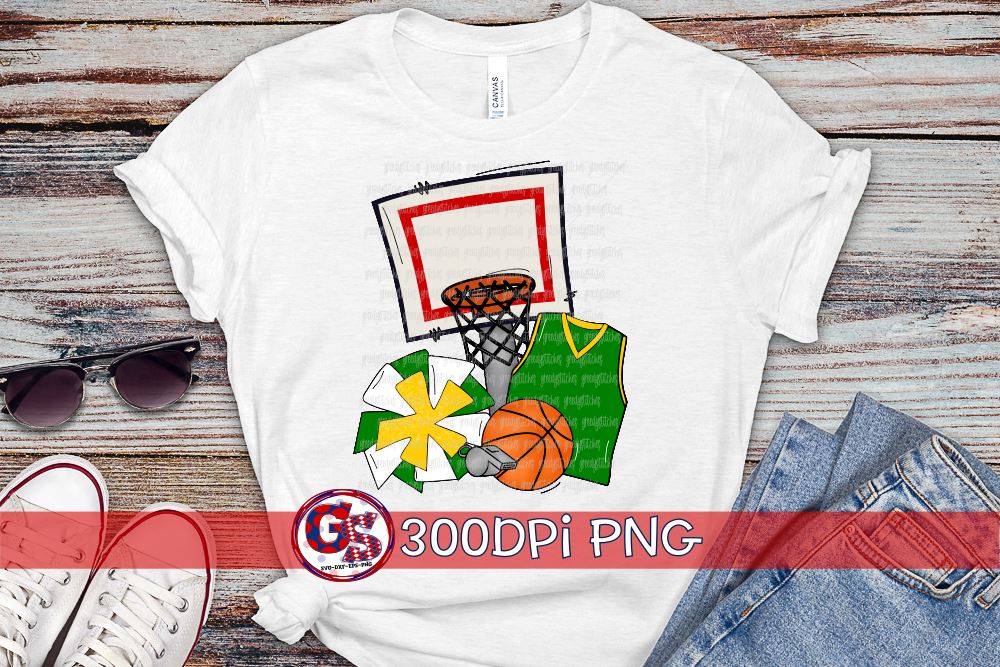 Basketball Set Green Yellow PNG for Sublimation - So Fontsy