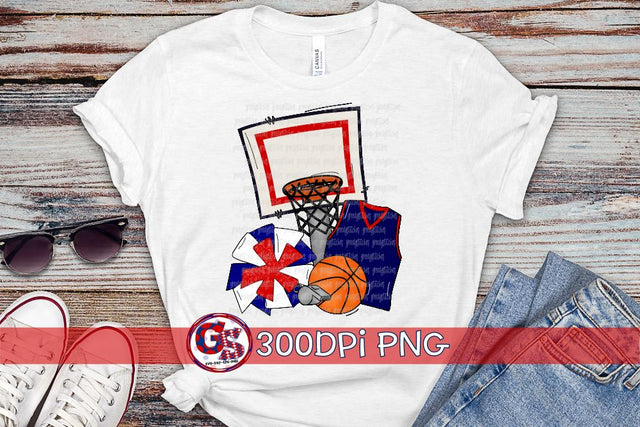 Basketball Set Navy Red PNG for Sublimation Sublimation Greedy Stitches 