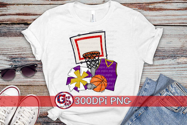 Basketball Set Purple Gold PNG for Sublimation Sublimation Greedy Stitches 