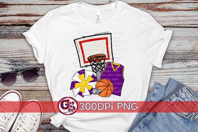 Basketball Set Purple Yellow PNG for Sublimation Sublimation Greedy Stitches 