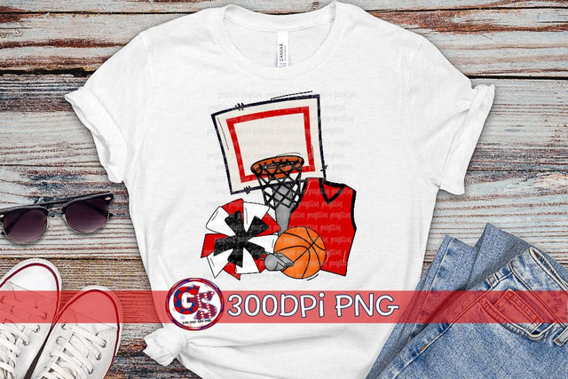Basketball Set Red and Black PNG for Sublimation Sublimation Greedy Stitches 