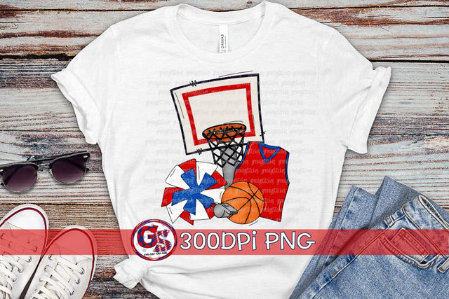 Basketball Set Red and Royal PNG for Sublimation Sublimation Greedy Stitches 